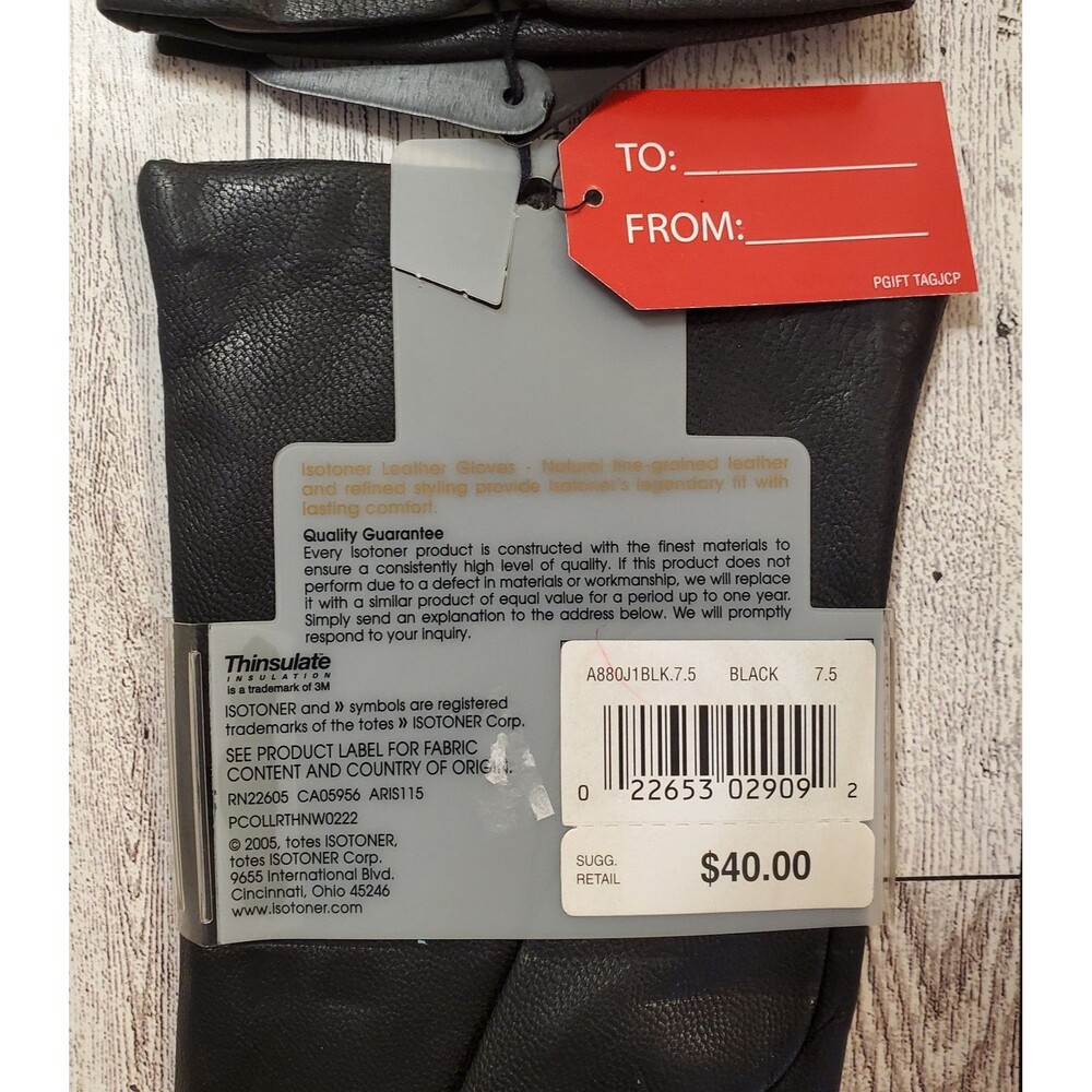 Vtg 2005 Isotoner Women's Black Leather Gloves Thinsulate Lined Size 7.5 NWT Y2K - Picture 4 of 7